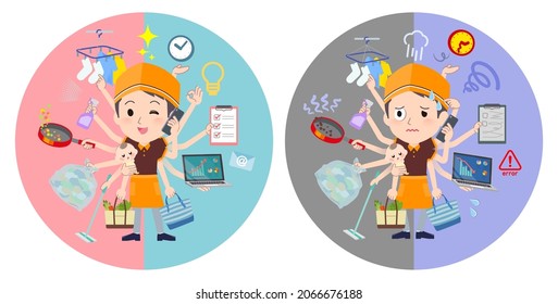 A set of Fast food clerk man who perform multitasking in offices and private.It's vector art so easy to edit.
