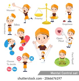A set of Fast food clerk man with mental control.It's vector art so easy to edit.