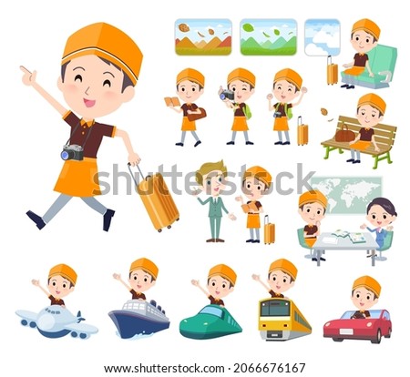 A set of Fast food clerk man on travel.It's vector art so easy to edit.