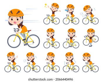 A set of Fast food clerk woman on a road bike.It's vector art so easy to edit.