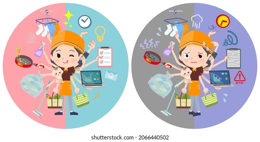A set of Fast food clerk woman who perform multitasking in offices and private.It's vector art so easy to edit.