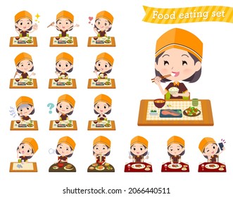 A set of Fast food clerk woman about meals.It's vector art so easy to edit.