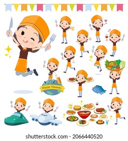 A set of Fast food clerk woman on food events.It's vector art so easy to edit.