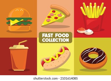 Set of fast food collection