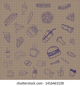 set of fast food croissant sweet. doodle hand drawing style. vector illustration esp10