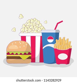 Set of fast food cute cartoon vector art.