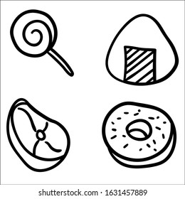 Set of Fast Food Doodle Icons.