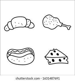 Set of Fast Food Doodle Icons.