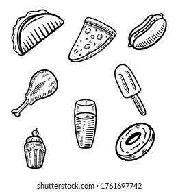 set fast food doodle vector ilustración de mano