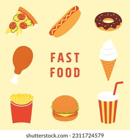 a set of fast food and drink icons for banners, cards, flyers, social media wallpapers, etc.