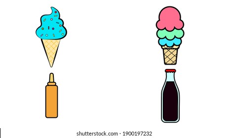 Set of fast food drinks and sauces, the black and white sketch style. Isolated objects food with burgers and sweets