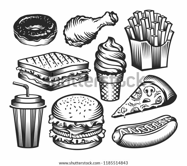 Set Fast Food Drinks Vector Hand Stock Vector Royalty Free 1185514843 Shutterstock 3677