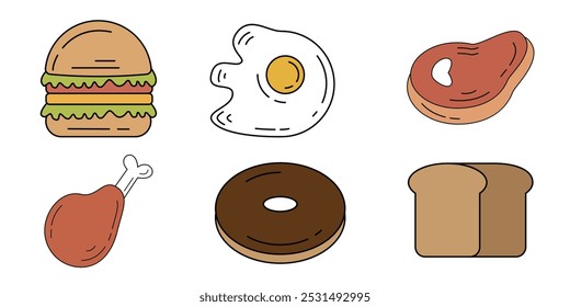Set of Fast Food Fullcolor. Sticker, Vector, Symbol.