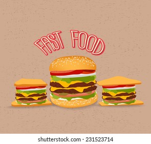 set of fast food with hamburger