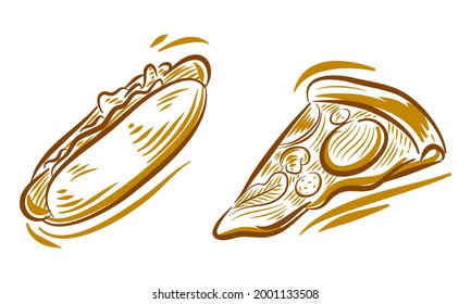 Set of Fast Food Hand Drawing Illustration doodle for branding logo background element