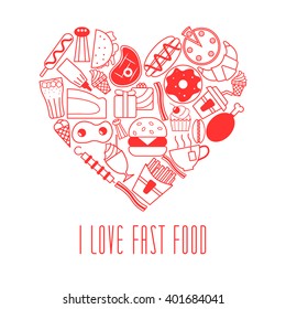 set of fast food icon in line style.vector illustration isolated on a white background.