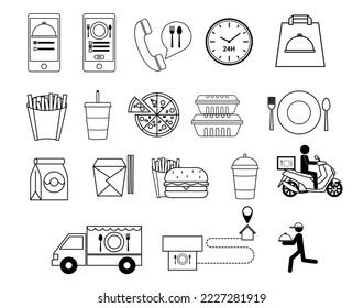 set of fast food icon in thin line style. eps vector