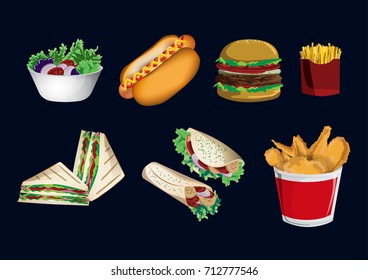 set of fast food icon vector design