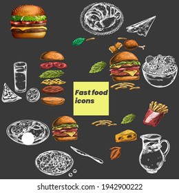 Set of  fast food icons with burger.