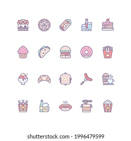 Set of fast food icons in filled outline style. For your design, logo. Vector illustration.