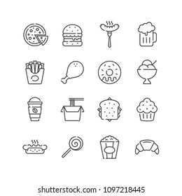 Set of fast food icons, line style. For your design, logo. Vector illustration.