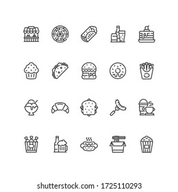 Set of fast food icons in line style. For your design, logo. Vector illustration.