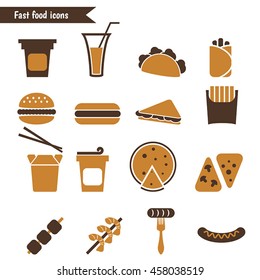 Set of fast food icons on white background.