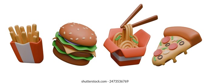 Set of fast food icons in realistic style. Modern fast food, hot snack, takeaway