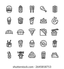 Set of fast food icons representing various delicious treats