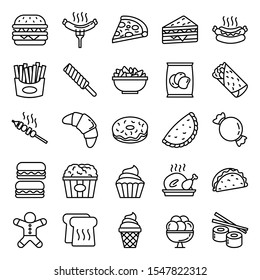 set of fast food icons with simple outline style, vector eps 10 