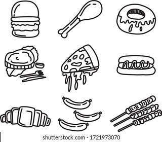 A Set of fast food icons suitable for food and beverages content with doodle cartoon style