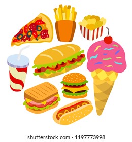 Set of fast food icons. Vector illustration for your cute design.