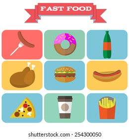 Set of fast food icons. Vector file.