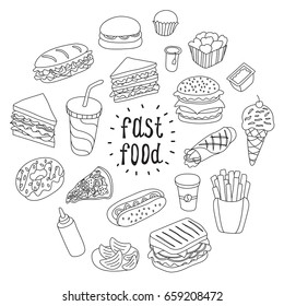 Set of fast food icons. Vector illustration for your cute design.