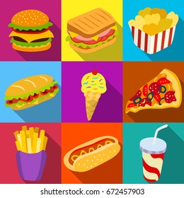 Set of fast food icons. Vector illustration for your cute design.