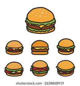 Set of fast food illustration. Hand-drawn vector illustration. Fast food restaurant. Fast food menu. hamburger menu set. vector illustration.