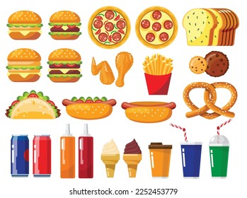 set of fast food isolated vector illustration