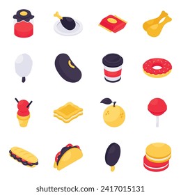 Set of Fast Food Isometric Icons


