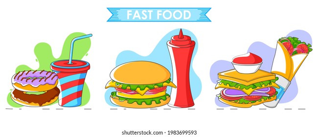 Set of Fast food item for Restaurant and Hotel menu design in vector