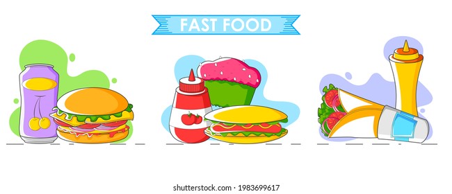 Set of Fast food item for Restaurant and Hotel menu design in vector