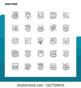 Set of Fast Food Line Icon set 25 Icons. Vector Minimalism Style Design Black Icons Set. Linear pictogram pack.