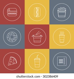 Set of fast food line icons. Vector illustartion. EPS 8 file.