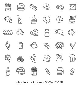 set of fast food line thin icon with modern and simple style, use for web or print, editable stroke.