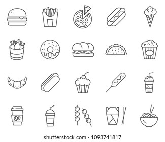 Set of Fast Food line vector icons.