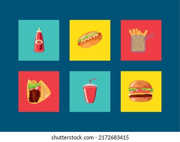 set of fast food menu