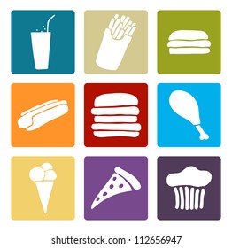 Set of fast food multi colored icons, Vector image.