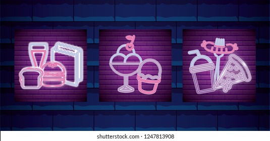 set of fast food neon light label