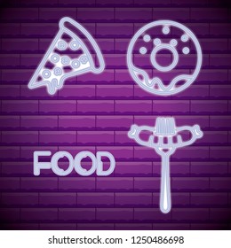 set fast food neon light label