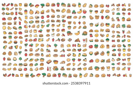 Set of fast food. Pizza slice, burger, hot dog, cheeseburger, French fries