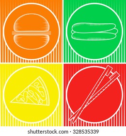 a set of fast food products